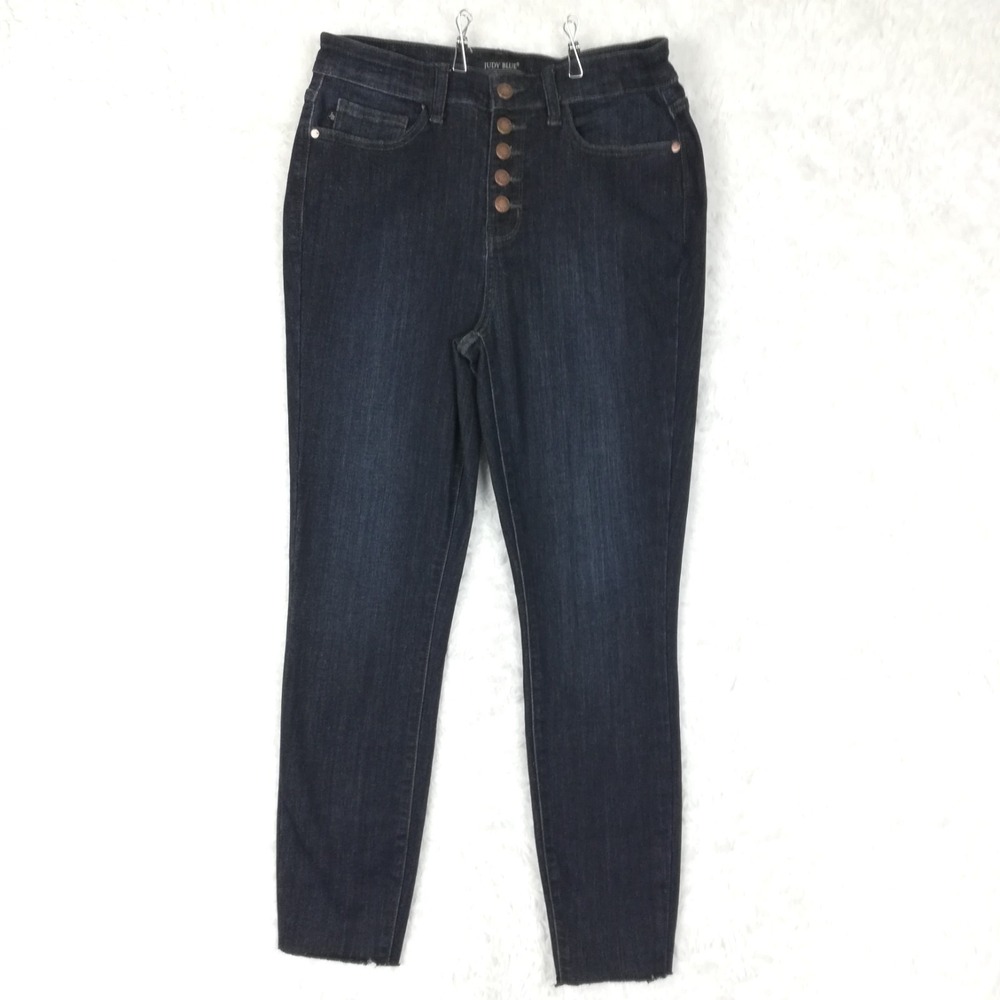 Judy Blue Womens Jeans Skinny Fit Blue Denim High Rise Button Fly Raw Dark 9